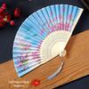 Портативный складной веер в китайском стиле из бамбука и шелка для женщин - Идеально подходит для ханьфу, ципао и летних танцев