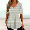 Women's Short Sleeve T-Shirt Casual Stripe Graphic Tees For Ladies V-Neck Loose Blouse Summer Vintage Print Girls Clothing Tops