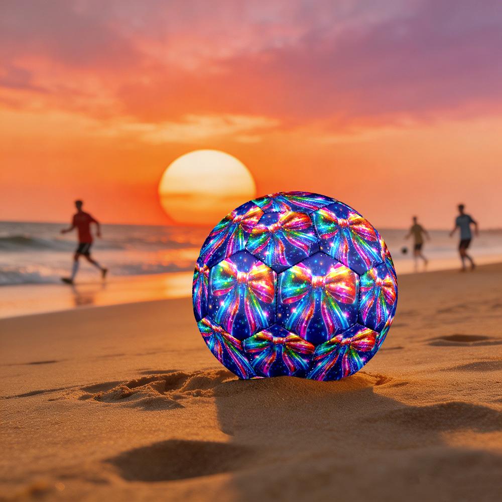 1pc Rainbow Bow Tie Theme Soccer Ball Football, Size 5, Lightweight PVC, Outdoor Training Soccer Ball,Gift j61463