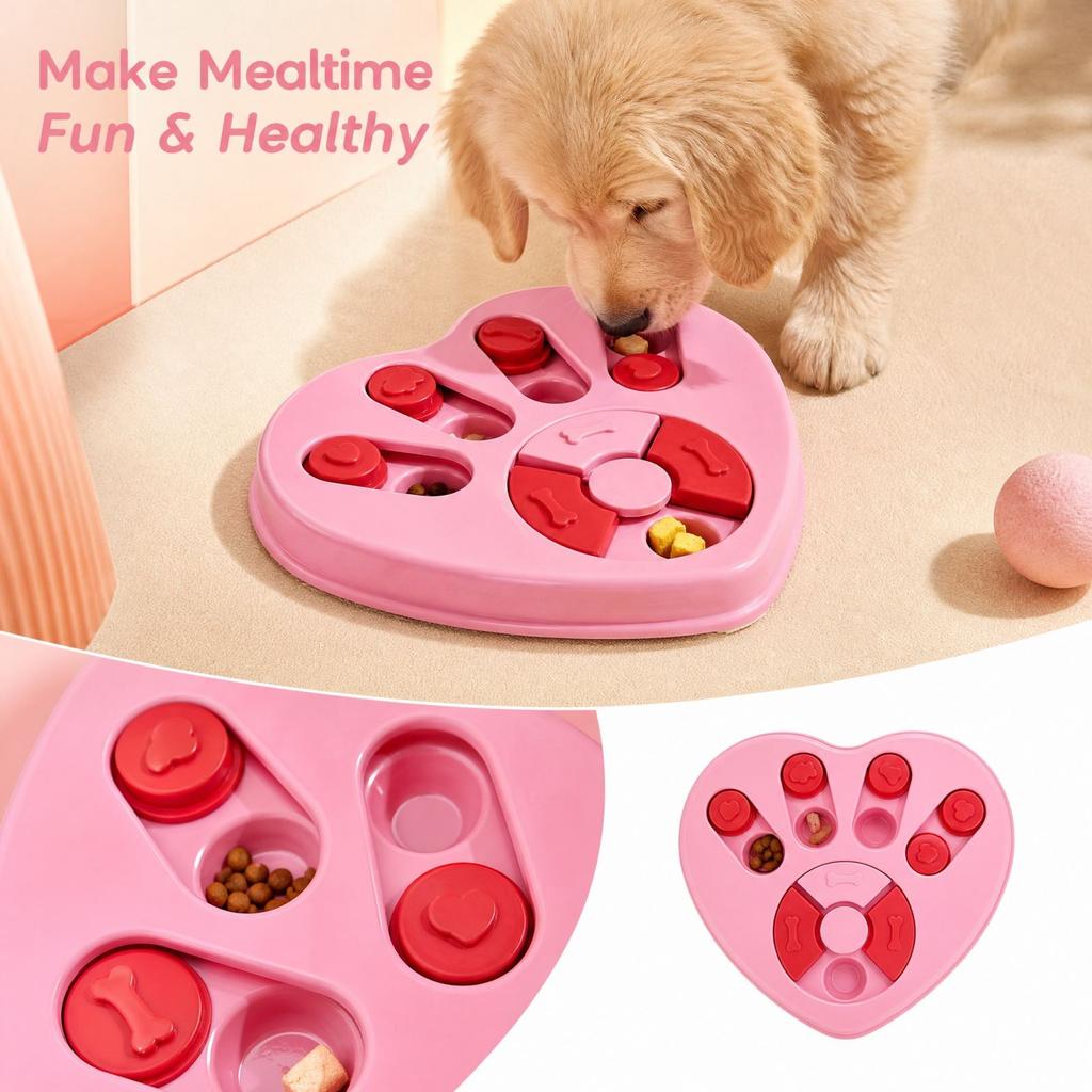 Dog Puzzle Feeder Toy and Slow Feeder Training Bowl for Dogs, Heart Shaped Interactive Dog Bowl