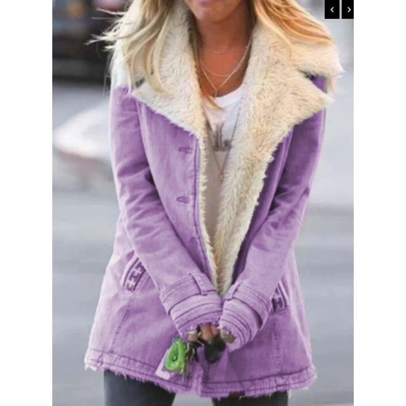 Winter Solid Color Plush Lapel Mid Length Solid Color Women's Long Sleeved Jacket