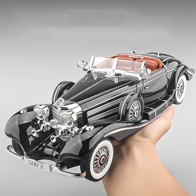 1/18 Ретро-автомобиль Benz 500K, Модель автомобиля из сплава, Имитация звука и света, Винтажный автомобиль, Детские игрушки, Коллекция подарков для мальчиков, Украшения