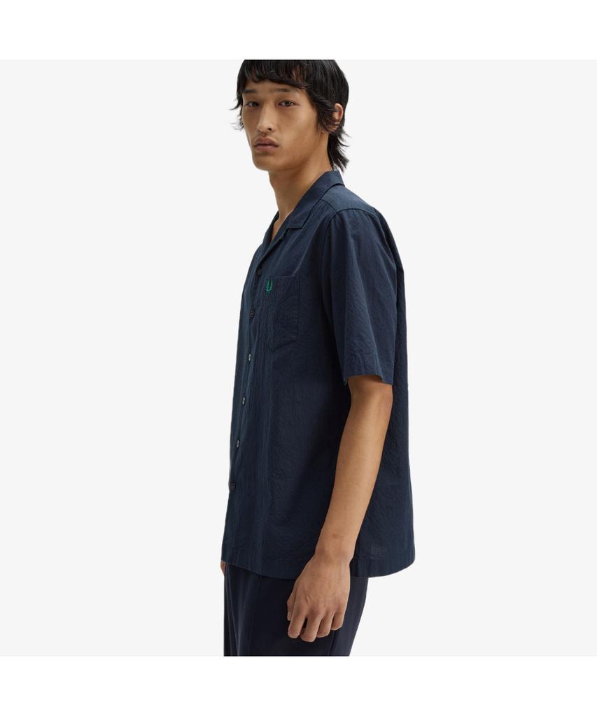 FRED PERRY [Sharp] Seersucker Revere Collar Shirt - Navy Afpm2612471-608