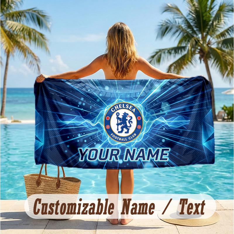 Custom Text Beach Towel, Soft Absorbent Swimming Multi-use TowelChelsea FC