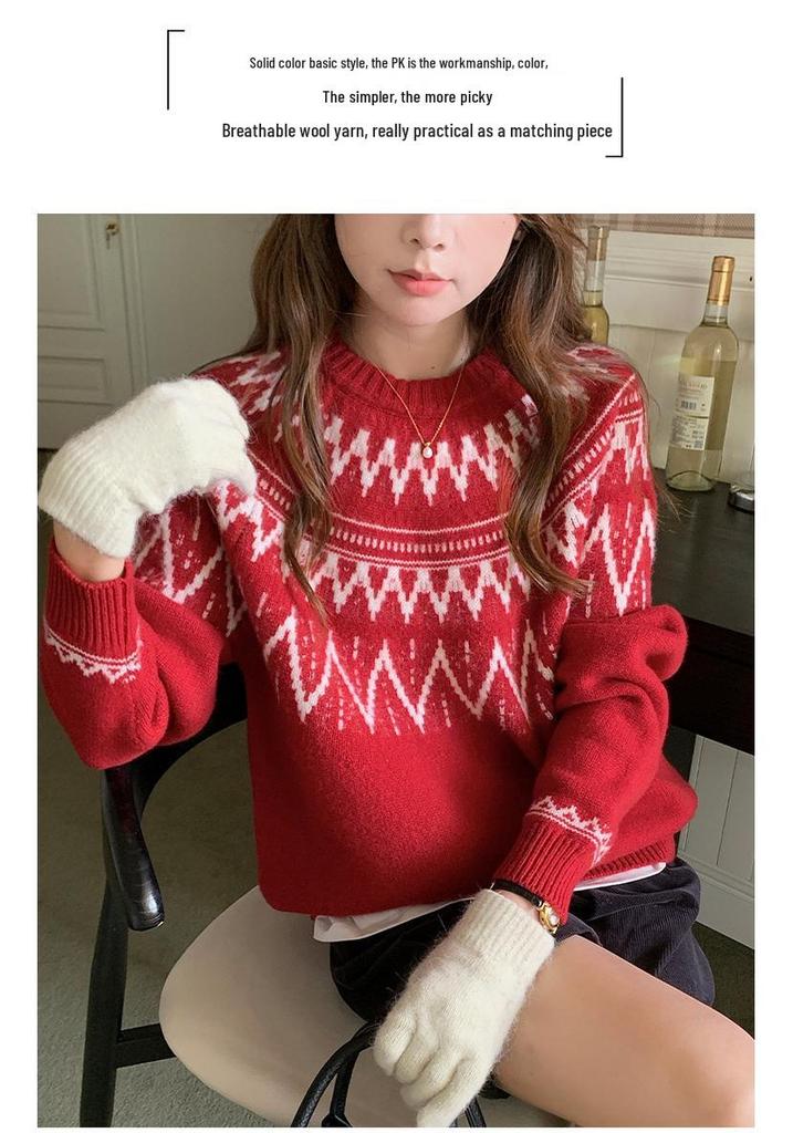 Женский тяжелый свитер Fair Isle из чистой шерсти - Ретро, Мягкий, Свободного кроя для Осени и Зимы