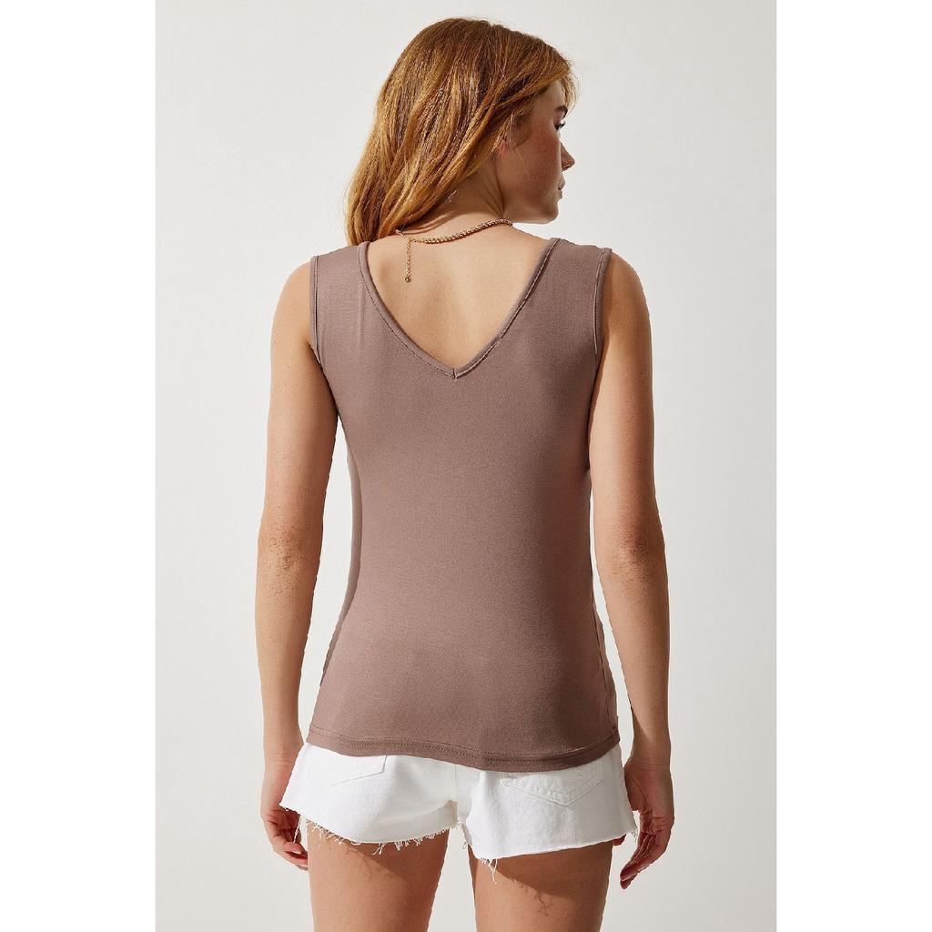 Deep Front Back V Neck Viscose Blouse Red