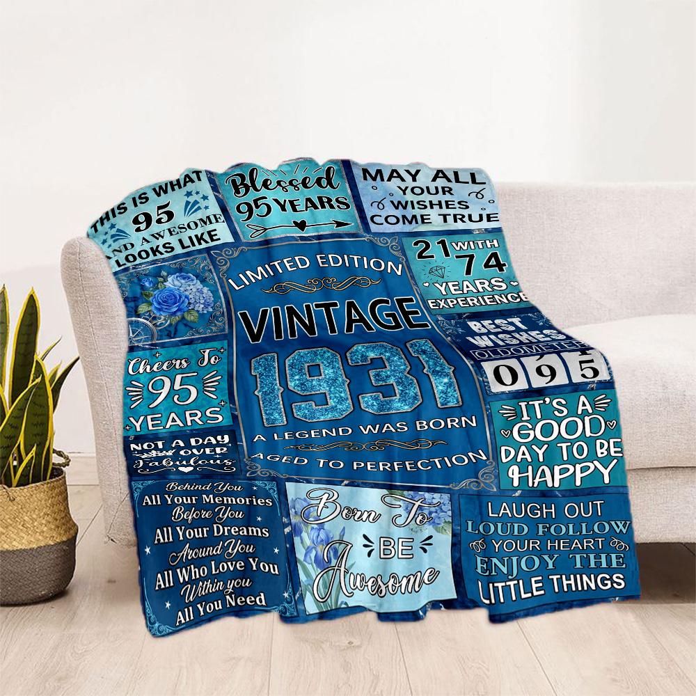 95th Birthday Celebration Blanket Soft Warm Cozy Perfect for Office Chair Picnics for All Occasions Playful Design