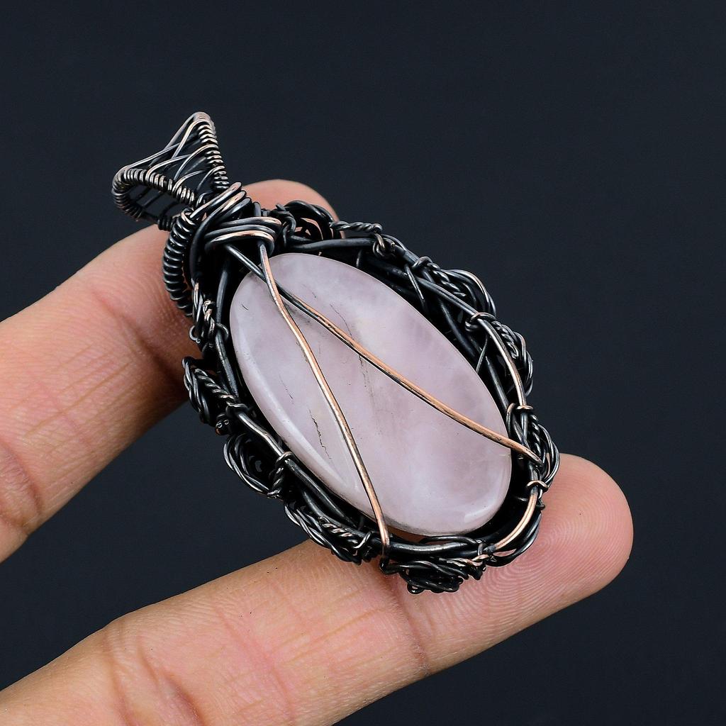 Rose Quartz Jewelry, 999 Copper Wire Wrapped Pendant Handmade Gemstone Jewelry, Gifts For Wife Brand New Pendant