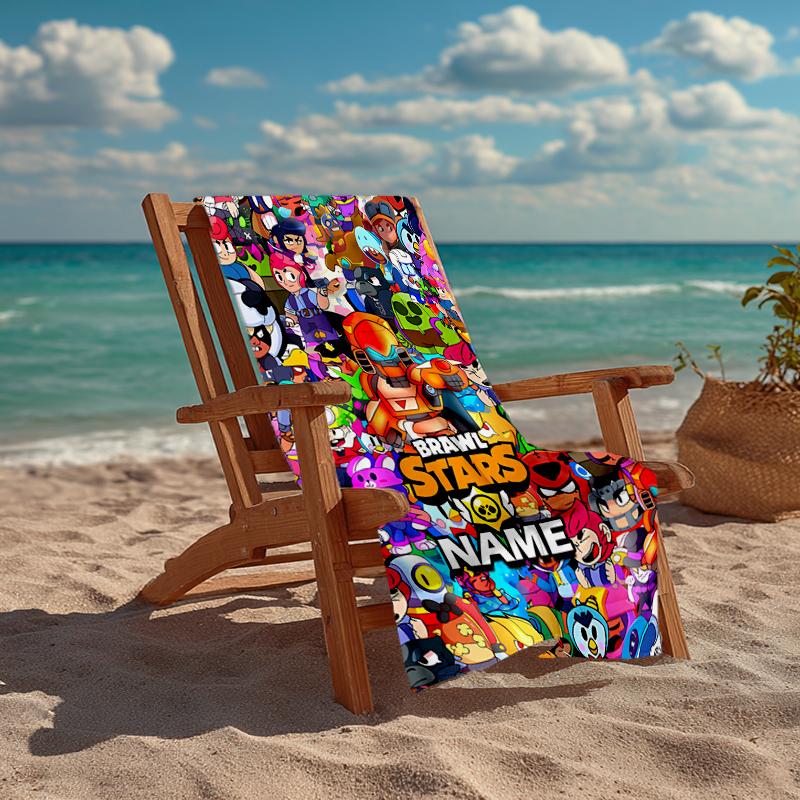 Custom Name Ultra-Soft Beach Towel with Brawl Stars Theme,Ideal for Pool - Camping, Diving - Perfect Travel Essential, Vibrant Beach Towel.