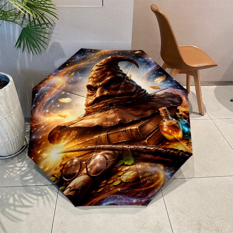H-Hogwarts Umbrella with Automatic Open/Close & Self-8-Rib Heavy-Duty Umbrella, Compact Travel Umbrella Suitable for Outdoor