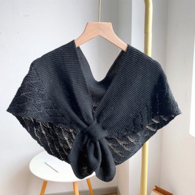 Women's Sweet Crochet Lace Tassels Knit Wide Collar Cape Shawl