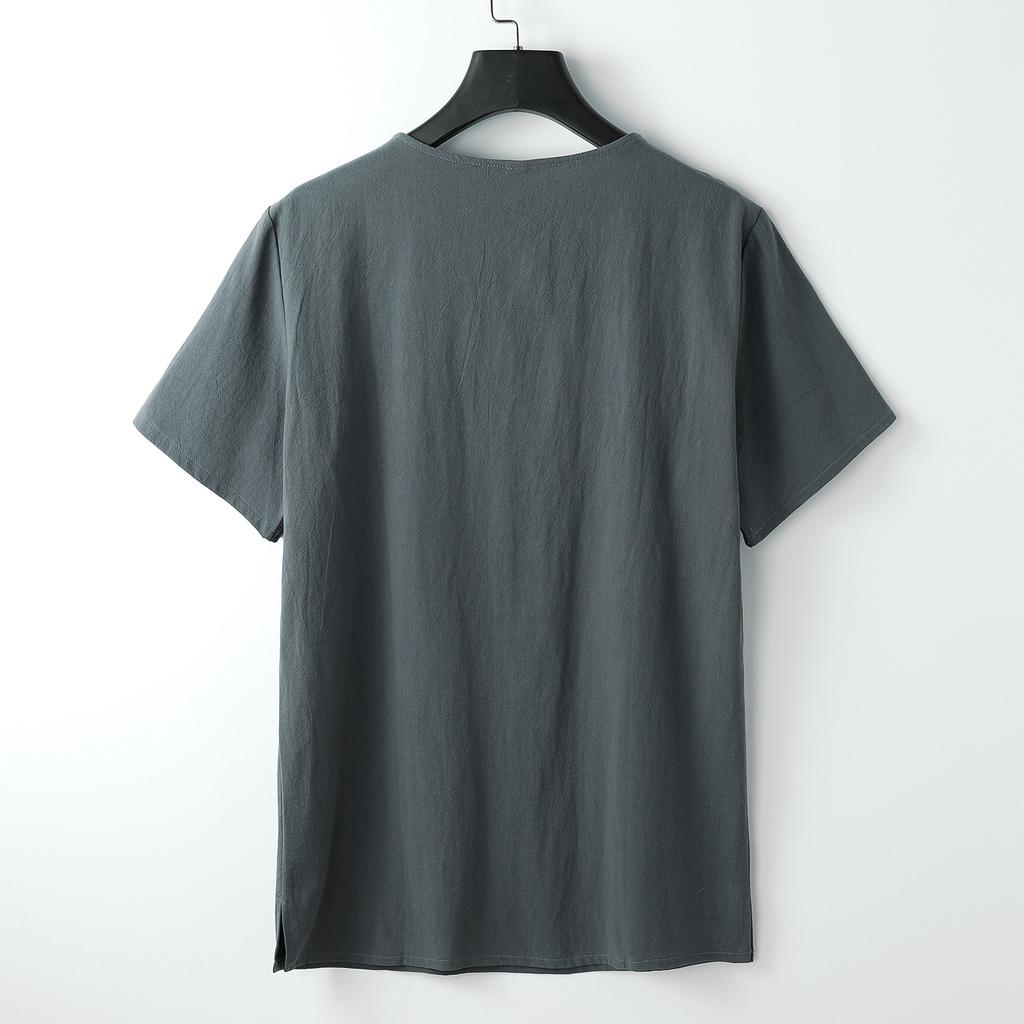 Plus Size S-9XL Linen T-shirt Men's Short-sleeved Summer Loose Men's Cotton and Linen Chinese Style Men's Disc Button Top