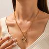 Gold Flower Pendant Necklace Heart Shaped Clasp Link Chain Necklace for Women Fashion Jewelry