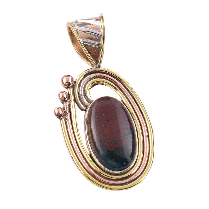 Natural Bloodstone 925 Solid Sterling Silver Jewelry TwoTone Pendant 1.50" C4d73