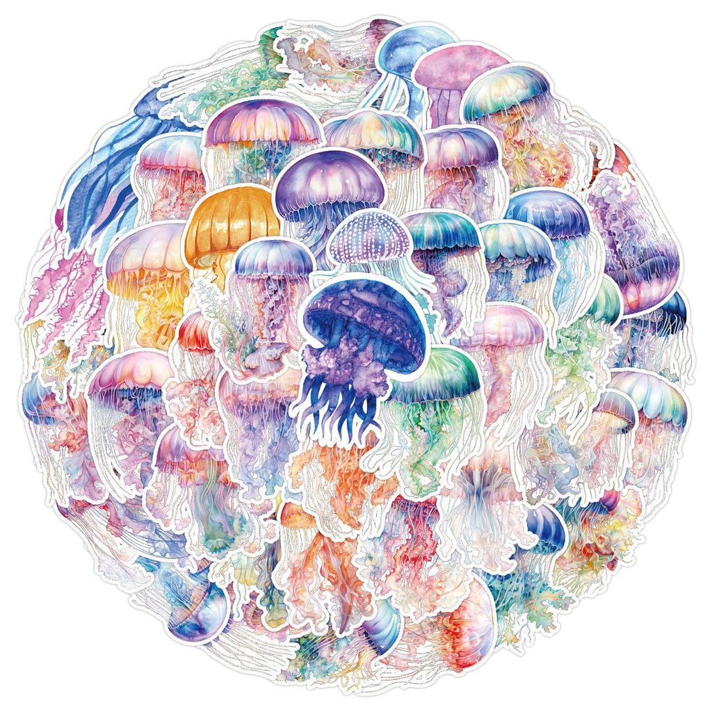 50 Colorful Jellyfish Graffiti Stickers for Laptop and Suitcase - Waterproof & Creative for Kids