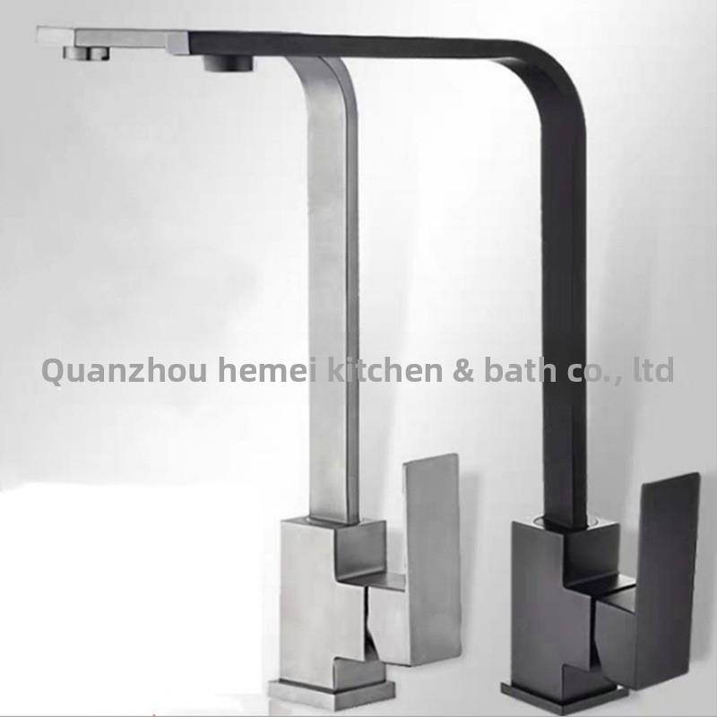 304 Black Universal Swivel Square Brushed Kitchen Faucet with Ceramic Valve Core Hot/Cold Self-Produced Sold Directly