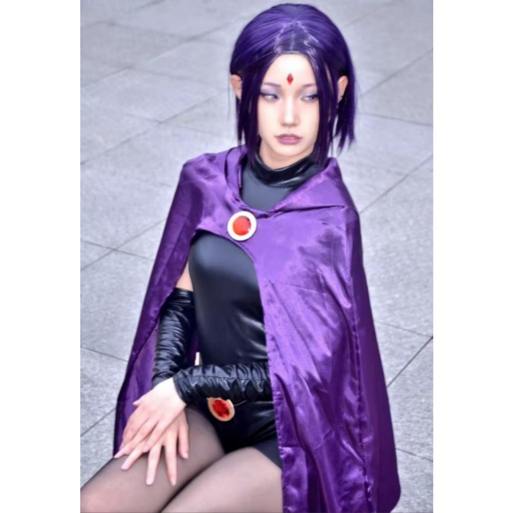 Костюм для косплея Raven из Teen Titans, женский костюм, боевое тело Magic Girl, комплект с фиолетовым плащом с капюшоном