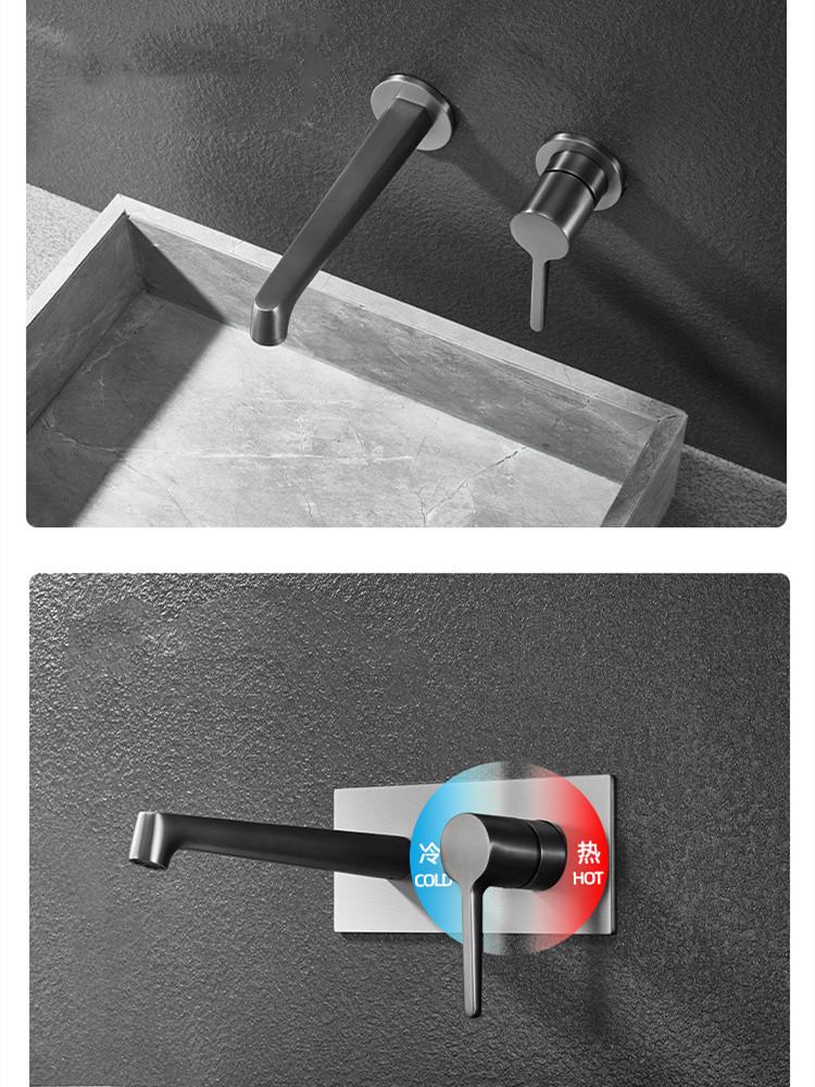 Tuqiu Серый Бассейн Ванной Комнаты Смеситель Латунный Черный Смеситель для Раковины Хромированные Смесители для Раковины Настенный Смеситель для Горячей и Холодной Воды Кран