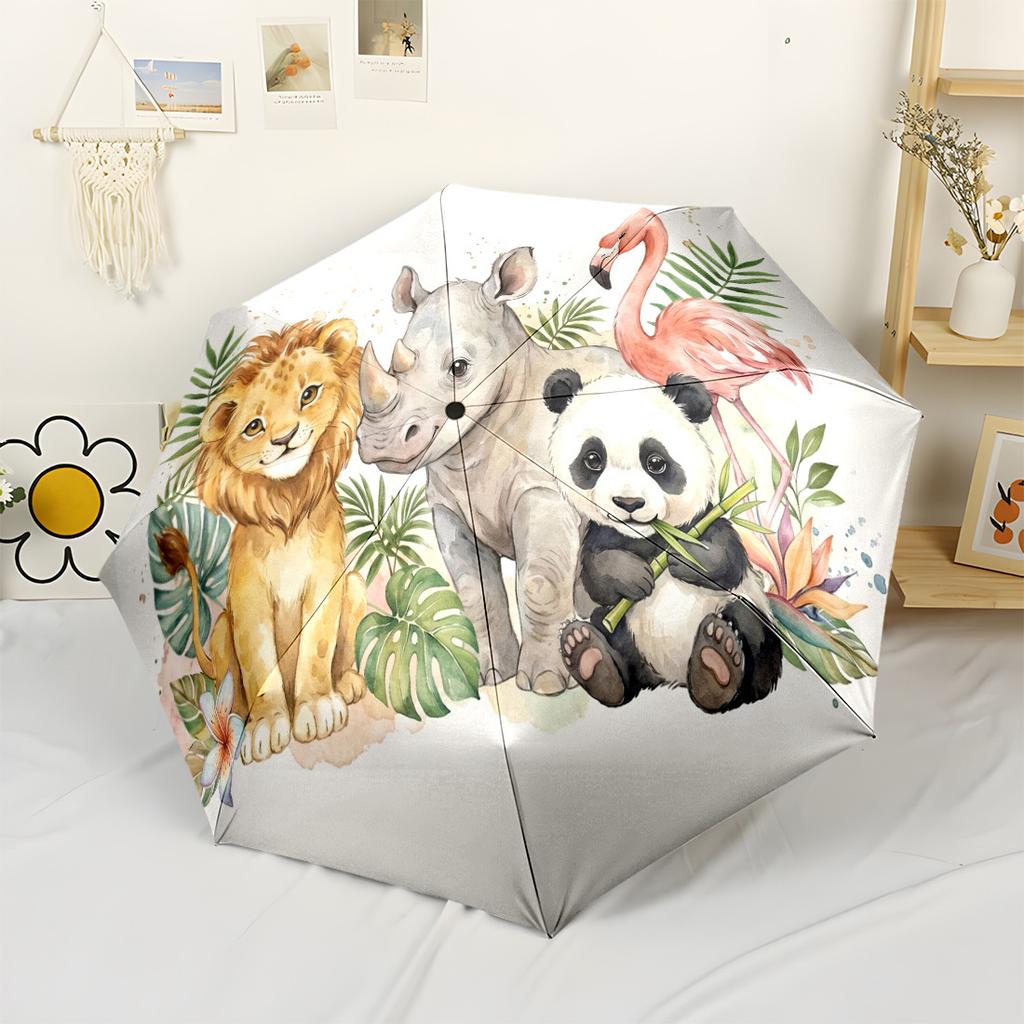 Golden Lion Amidst Celestial Flames A Symbol Of Strength And Majesty Portable Automatic Umbrella Compact 8 Rib Lightweight Sturdy Construction All