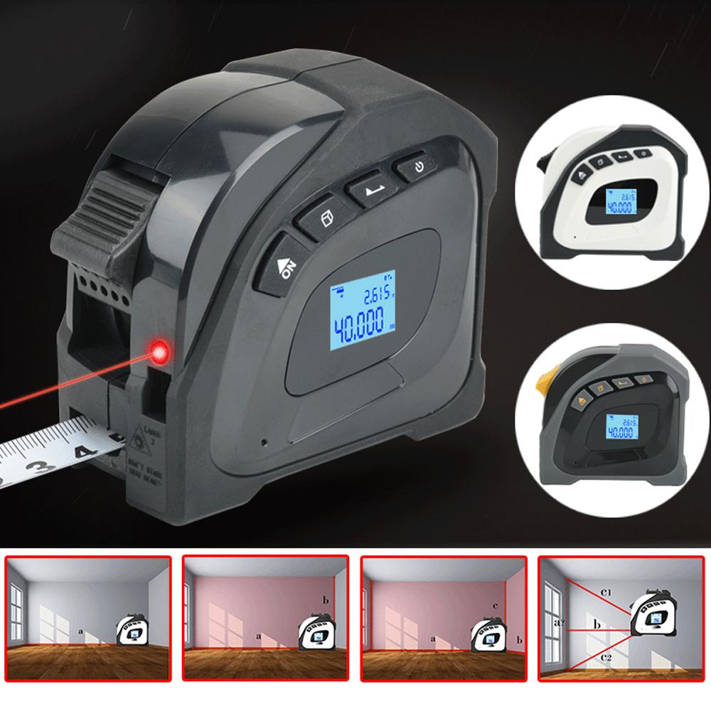 Лазерный дальномер 2 в 1, линейка рулетки 5 м, ЖК-дисплей с подсветкой, измеритель расстояния