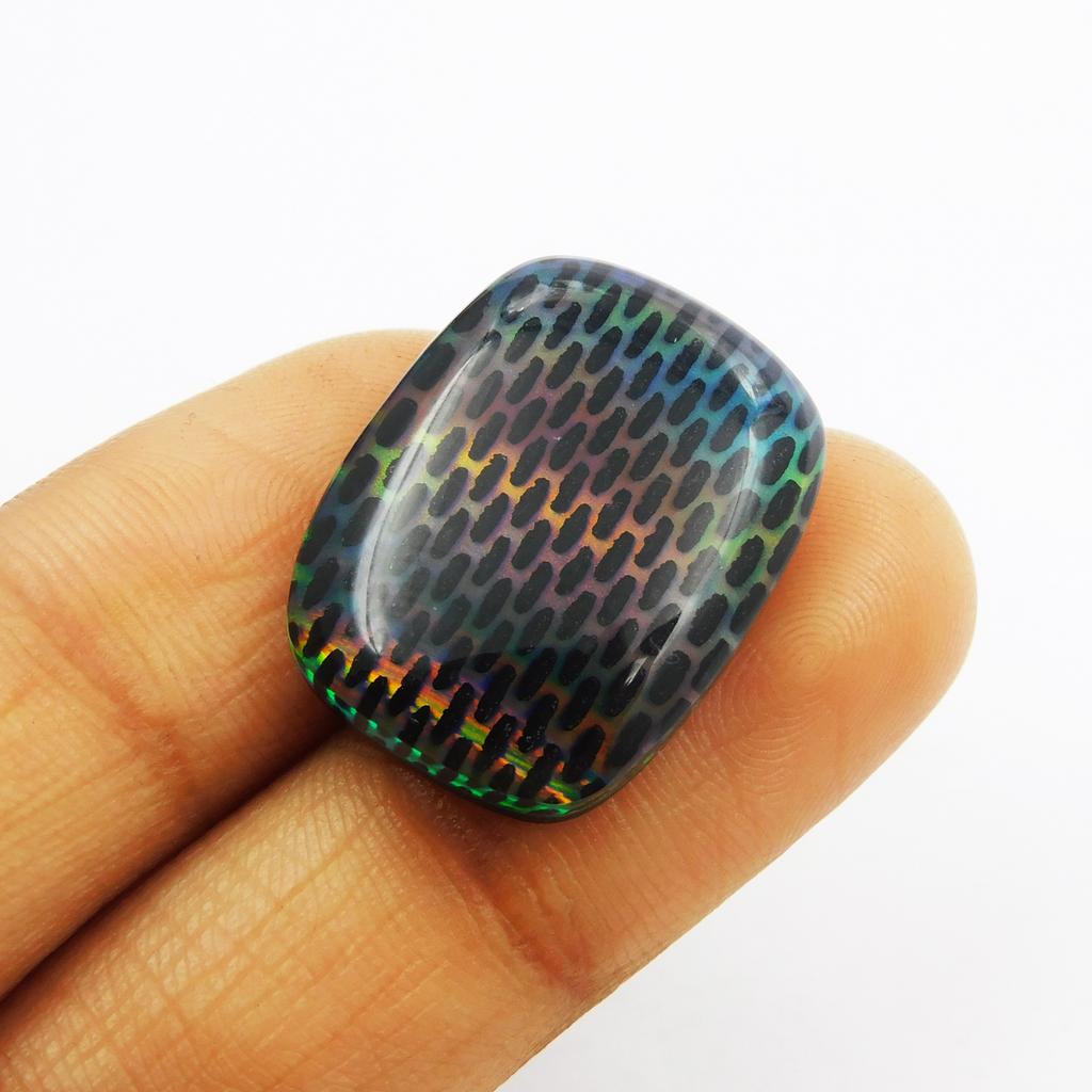 Lab-Created Opal Loose Gemstone Boulder Doublet Cushion Cut 16.40 ct for Jewelry Making and Crafts