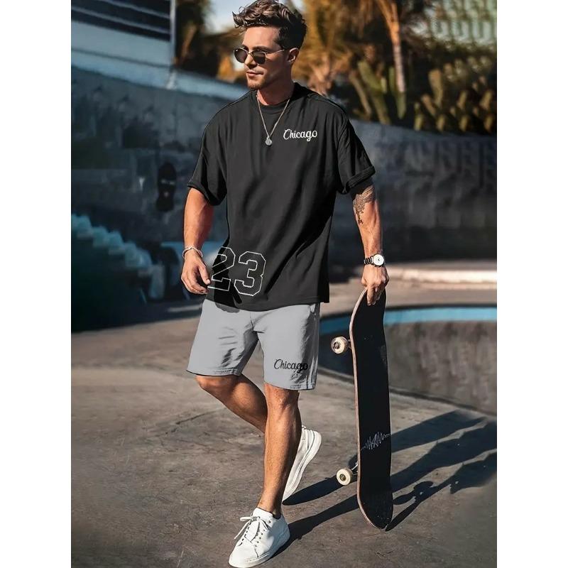 New Men's 3D Printed T-shirt Set Harajuku Fashion T-shirt Short-sleeved + Shorts Two Sets Plus Size Leisure Sports Suit