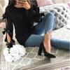 Женский теплый свитер с бантом и длинным рукавом, пуловер, вязание, свободные топы с круглым вырезом, блузка, трикотаж