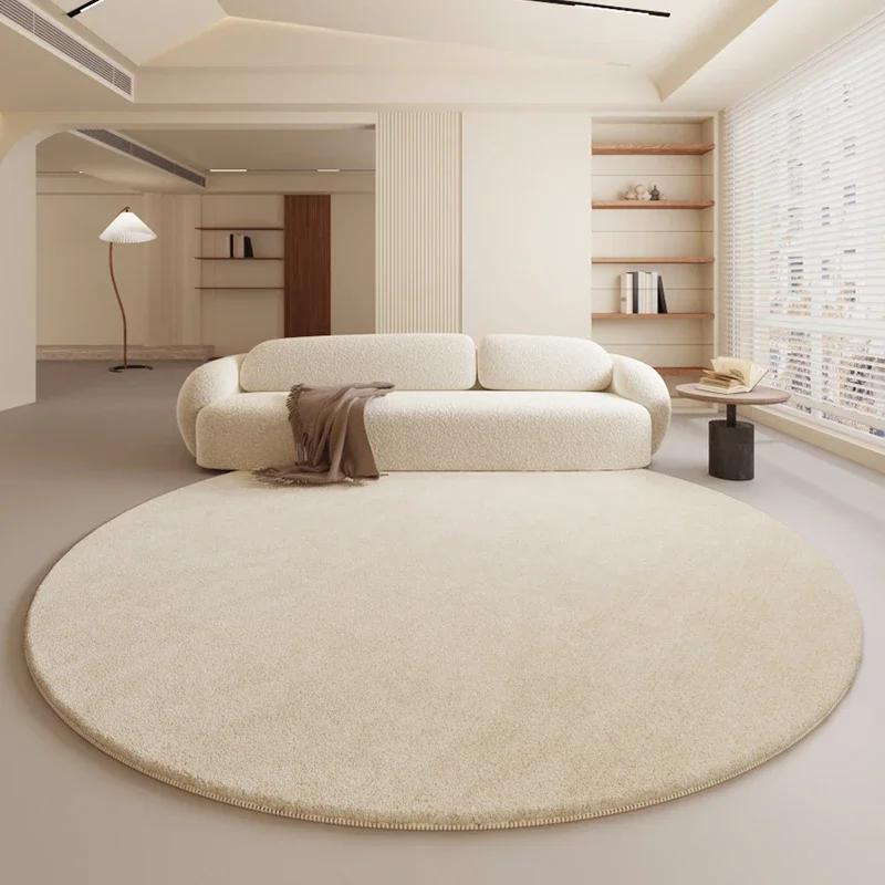 Cream Style Bedroom Decor Round Carpet Home Fluffy Soft Rug Minimalist Carpets for Living Room Thickend Plush Bedside Floor Mat