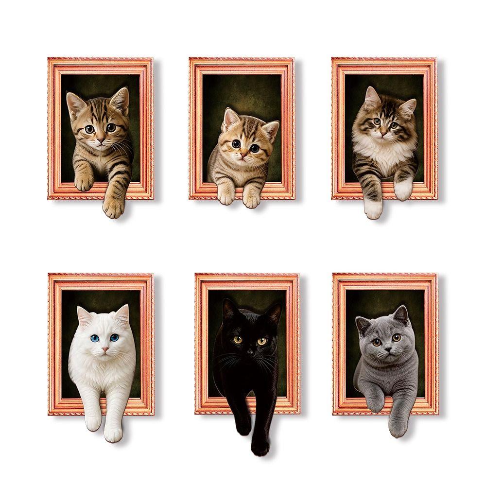 Oil Painting Style Wooden Frame Fridge Magnets 3D Wacky Cat Refrigerator Magnets Home Decoration
