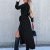 Women's Cotton Button Down Maxi T-shirt Dress Casual Long Sleeve Lapel Collared Long Dress Lace Up Waist Ladies Robes