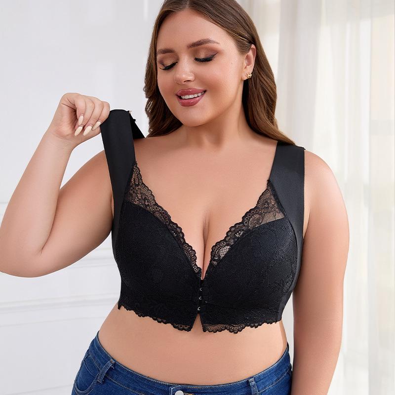 Plus Size Lace Back Front Clasp Push-up Tank Bra