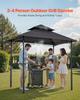 Grill Gazebo, 2.43 x 1.5 m Reinforced Outdoor BBQ Gazebo with Double-Tiered Roof, Powder-Coated Steel Patio Grill Shelter with 2 Side Shelves & 8