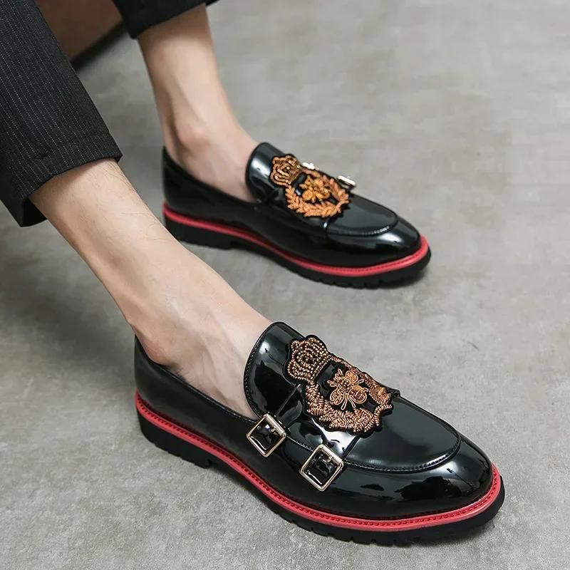 Mes Shoes Кожаные Повседневные Туфли Высокого Качества Модные Лоферы с Вышивкой Классические Накладные Монк Обувь Мужские Лоферы Zapatos Hombre