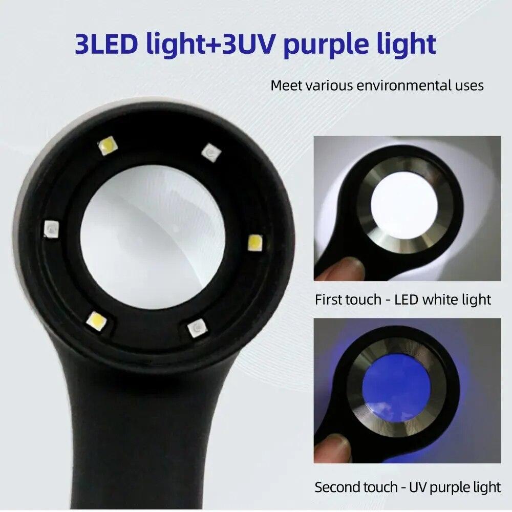 10x ручная увеличительное стекло, двойная оптическая стеклянная линза, лупа, перезаряжаемая светодиодная лампа для чтения монет, осмотр ювелирных изделий