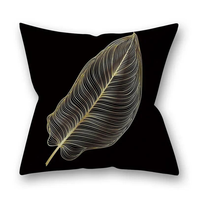 Golden Leaf Branch Pattern Pillow Covers Pattern Cushion Cover Suitable for Sofa Bedroom Car Pillow Cover