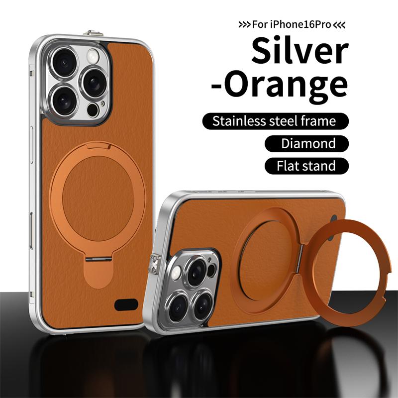 Чехол для телефона Magsafe с магнитной подставкой для iPhone 16 15 Pro Max с беспроводной зарядкой, металлический, алюминиевый, с полной защитой объектива, кожаный чехол