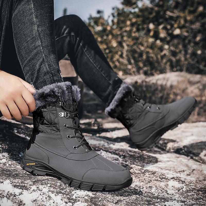 Зимние горячо продаваемые мужские сноубутсы большого размера, брезент, высокие бархатные теплые ботинки Мартин, обувь для Северо-Востока