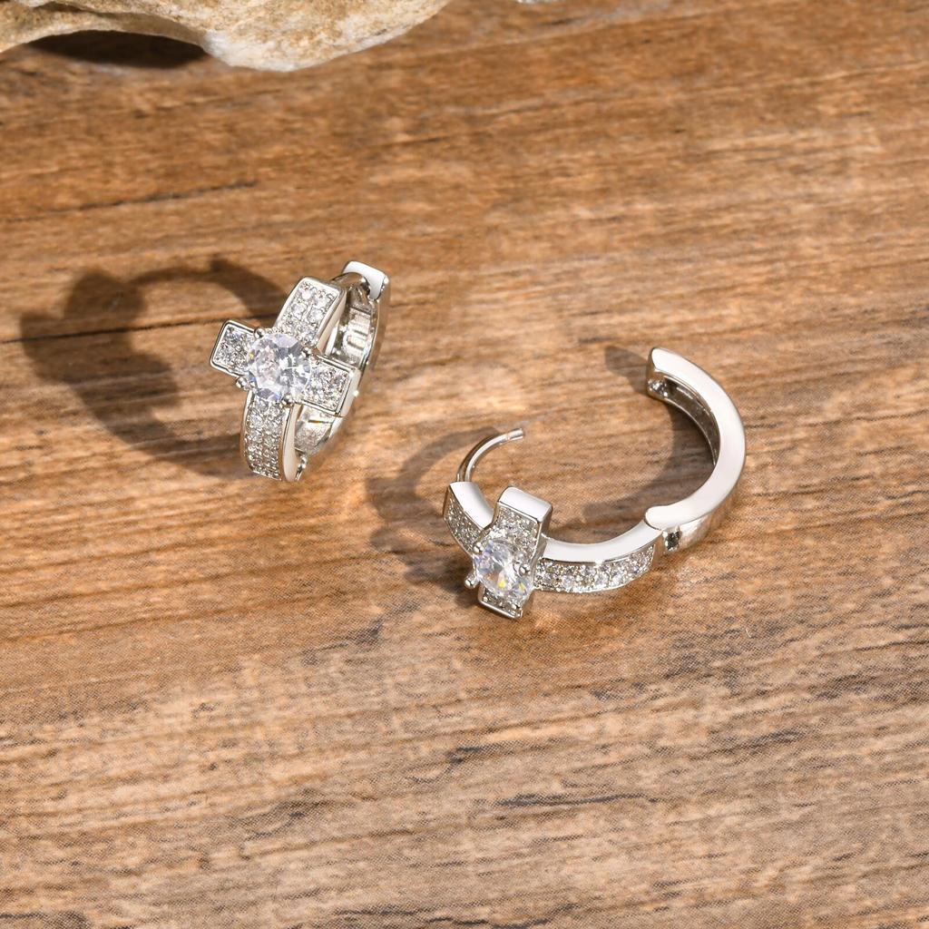 Cross Hoop Earrings for Men Boys,Hip Hop Big Zircon Huggies Earrings,Cool Rap Trendy Jewelry Gifts