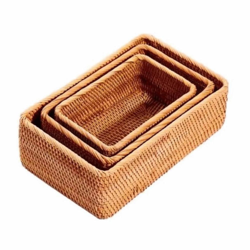 Kitchen Storage Rattan Desktop Organizer Rectangular Cosmetic Storage Basket Durable Storage Box