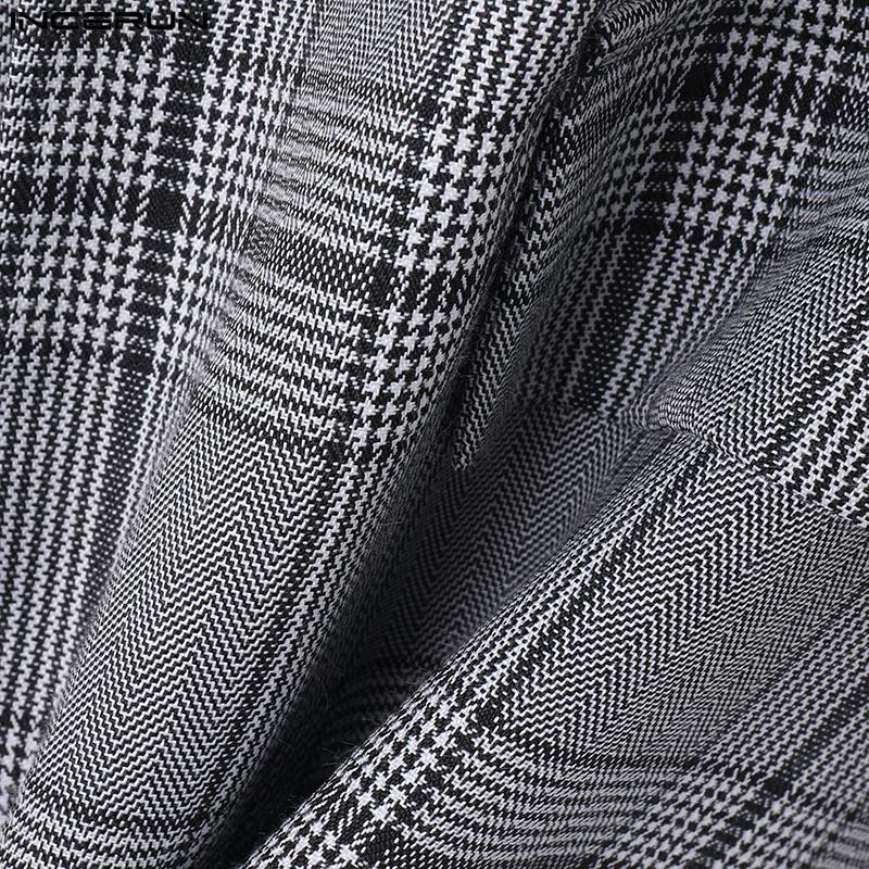 INCERUN Осень-весна мужской пиджак с лацканами и длинным рукавом, клетчатый пиджак на одной пуговице