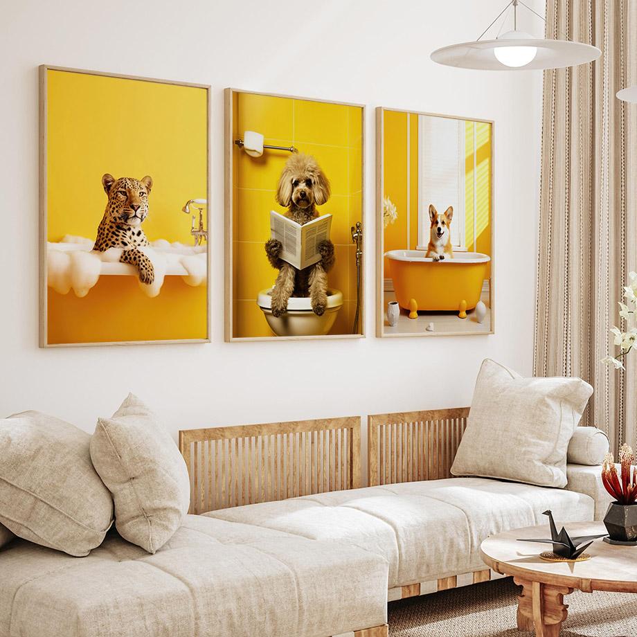 Забавный юмор для ванной комнаты, носорог, крокодил, леопард, сова, кенгуру, слон, собака, настенный домашний декор, туалетный плакат, художественный принт, холст, живопись