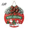 Seasonal Wall Art Christmas Wooden Welcome Sign for Front Door Round Hanging Ornament with Gift Artificial Pine Branches & Bow Decor Holiday