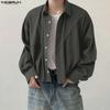 Oversized Men Lapel Neck Long Sleeve Casual Loose Short Shirts Tops