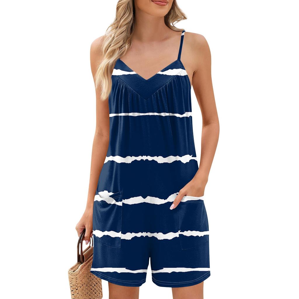 Женские летние шорты-комбинезоны, модные повседневные комбинезоны без рукавов с принтом, шорты-комбинезоны с карманами