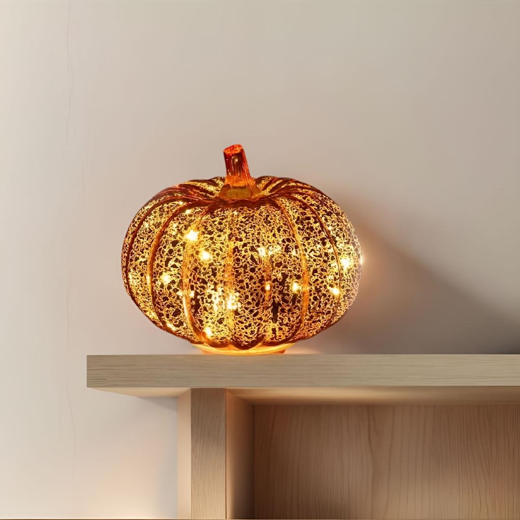 Twinkle Light Pumpkins,Timer Lighted Up Sparkling Starry Night Glass Pumpkins,One-Click Operation Fall Halloween Decorations