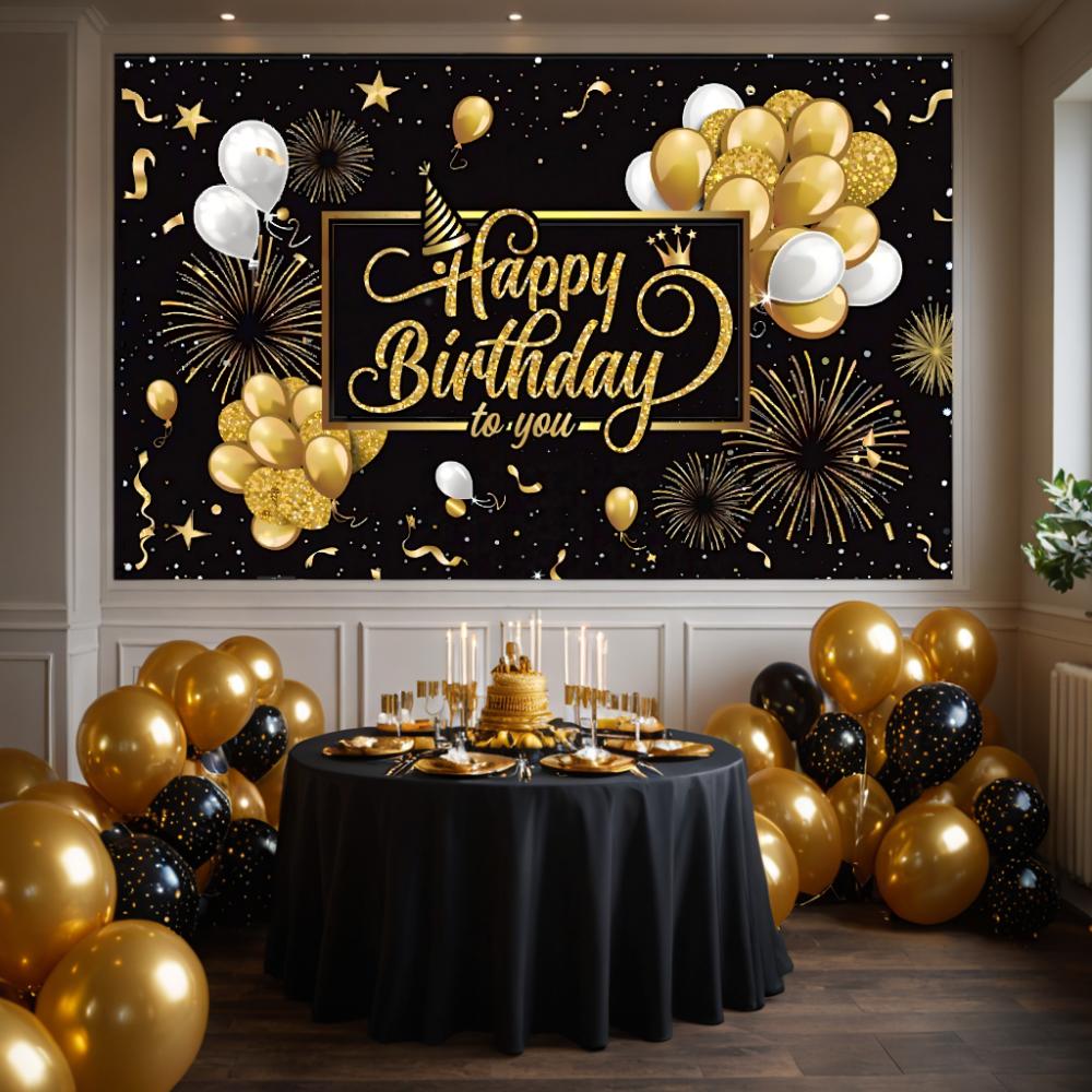 Черный Золотой С Днем Рождения Фон 180*110 см День Рождения Баннер Украшения Дома Фото Фон Подвесная Ткань Новинка