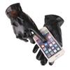 Autumn and Winter Gloves Women's Leather Gloves Bow Velvet Thickened Outdoor Driving Riding Touch Screen Warm Gloves