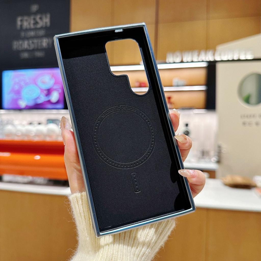 Samsung S25 Ultra Гальванизированный Кожаный Узор Магнитный Чехол для Телефона Samsung S24 Ultra Противоударный и Противоскользящий Чехол с Ощущением Кожи