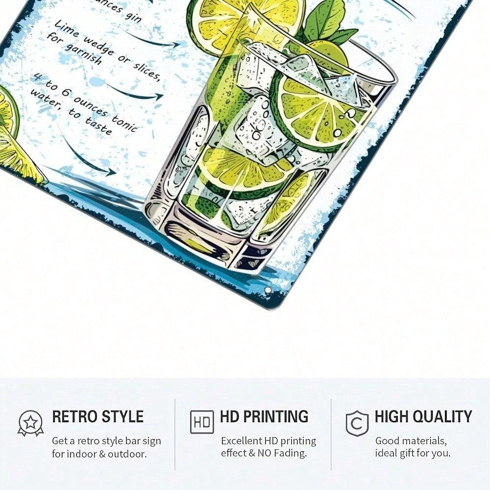 Ретро Металлическая Вывеска Gin Tonic Roostertail Винтажное Настенное Искусство для Бара Кухни Домашний Декор 8x12 дюймов