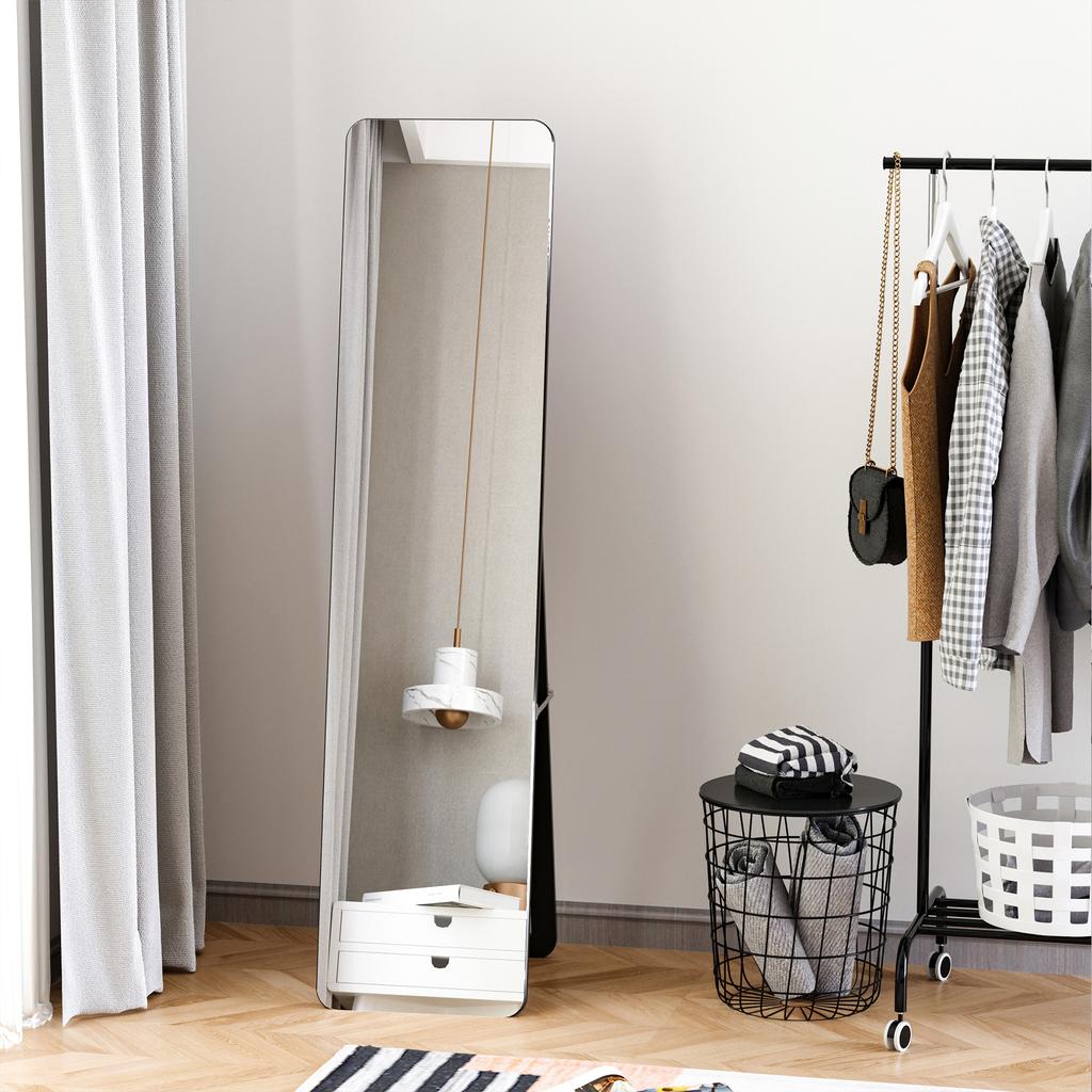 Full Length Mirror, 156 x 37 cm Rectangular Full Body Mirror with Stand, Floor Standing, Hanging or Leaning Against Wall for Bedroom Cloakroom, Black
